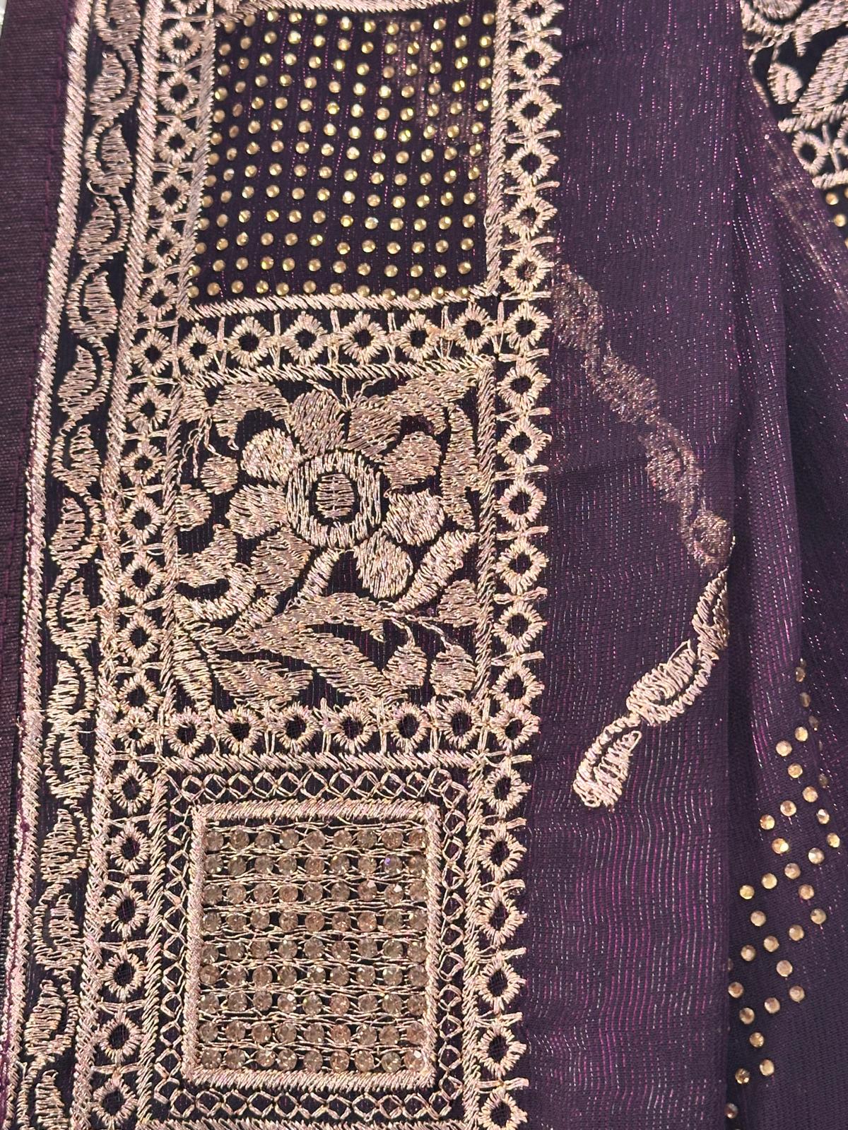 Purple Embroidered Shimmer Saree