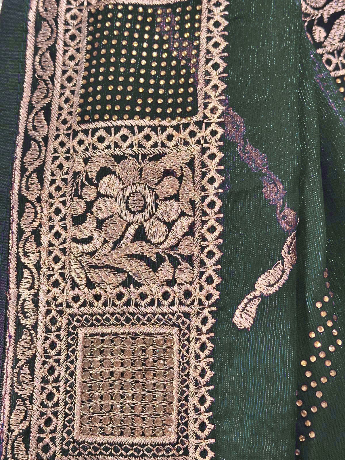 Military Green Embroidered Shimmer Saree