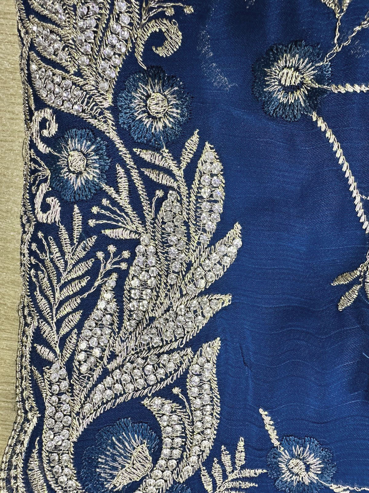 Blue Full Embroidery Chiffon Saree