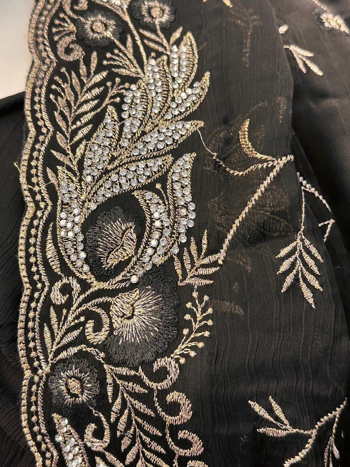 Black Full Embroidery Chiffon Saree