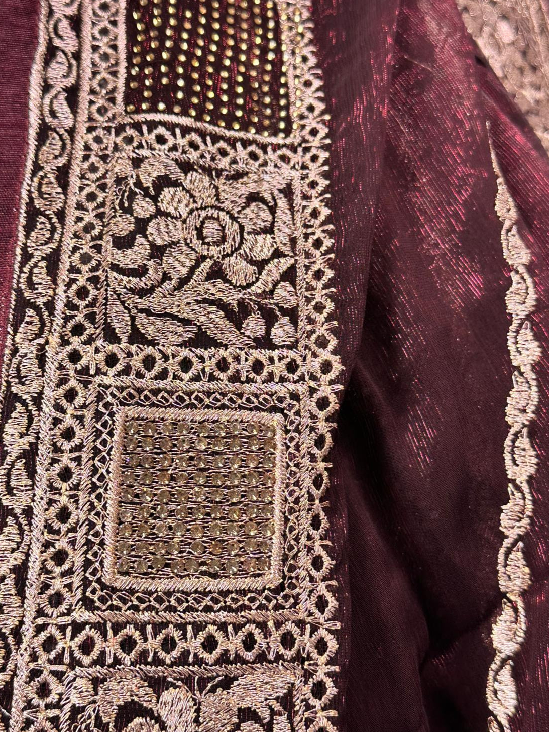 Maroon Embroidered Shimmer Saree