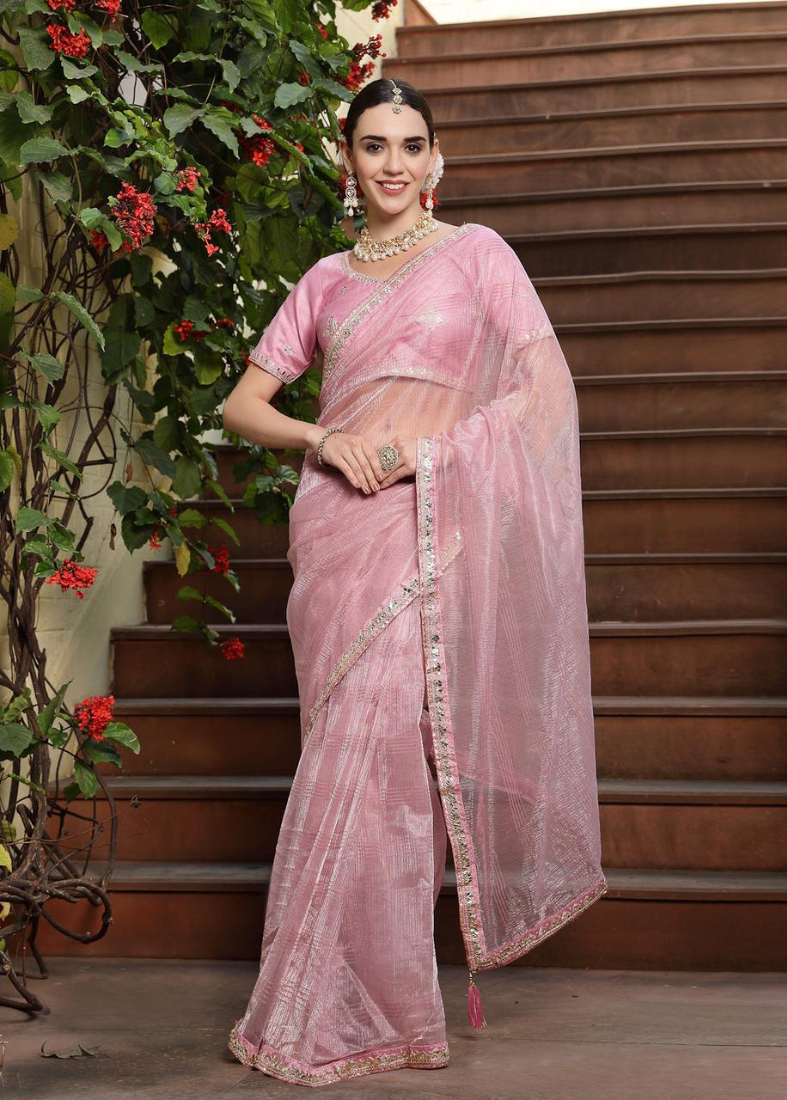 Pink Art Silk Embroidered Saree