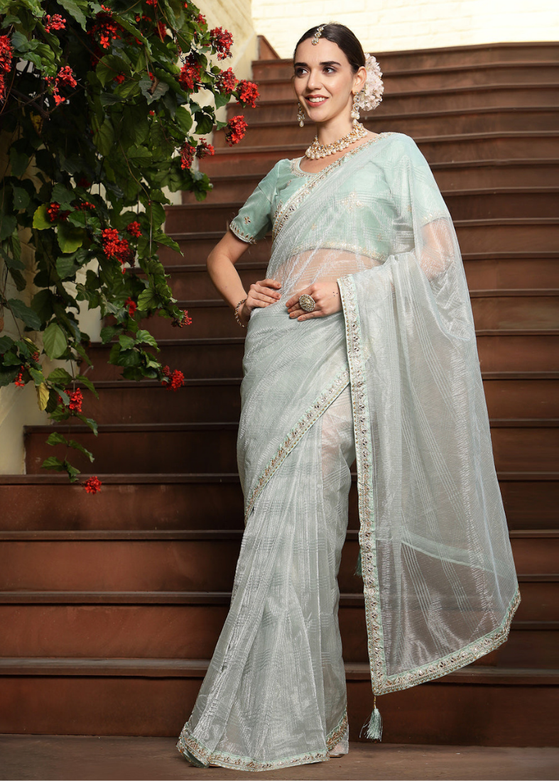 Mint Green Art Silk Embroidered Saree