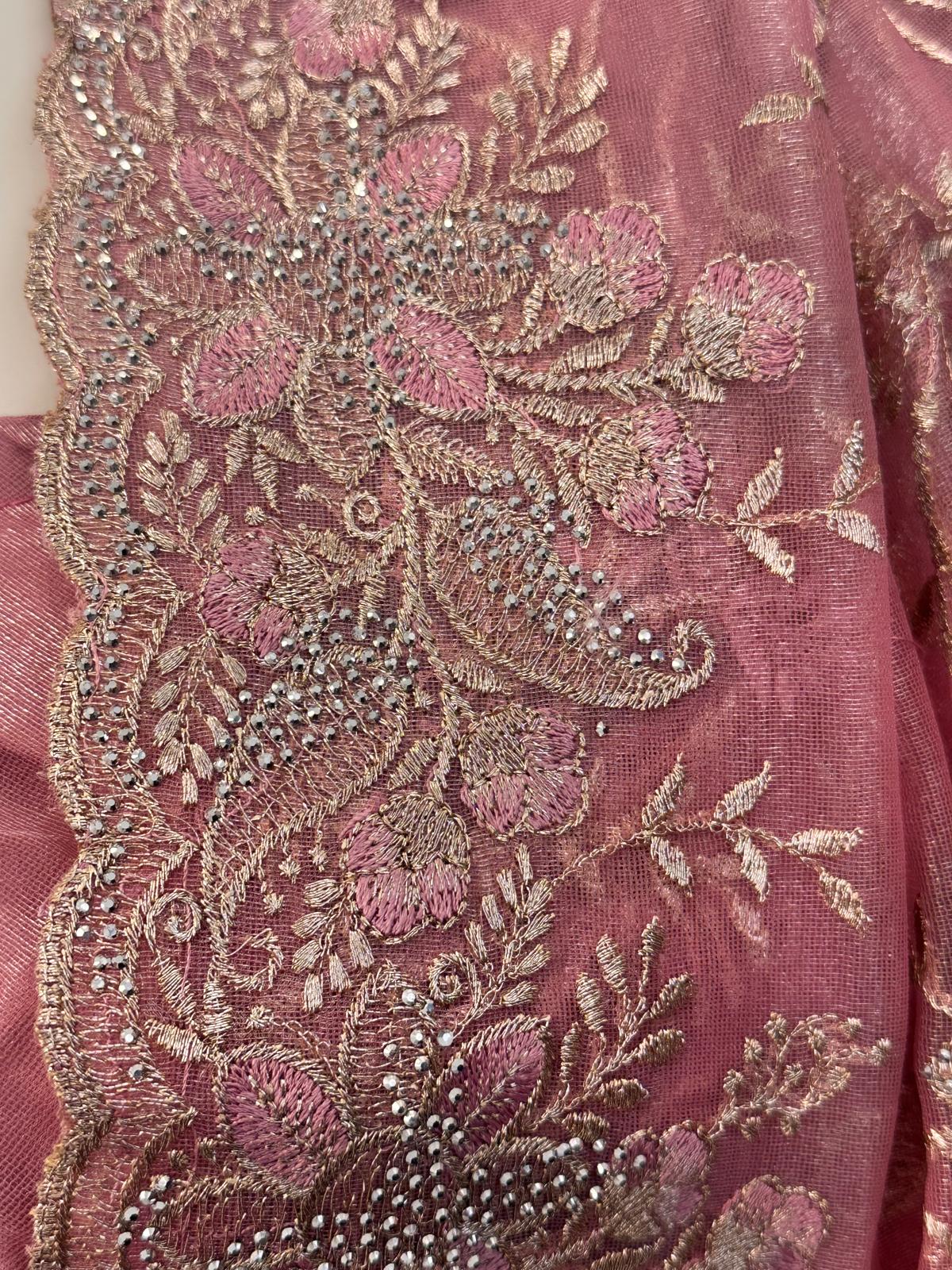 Rose Full Embroidered Net Organza Saree