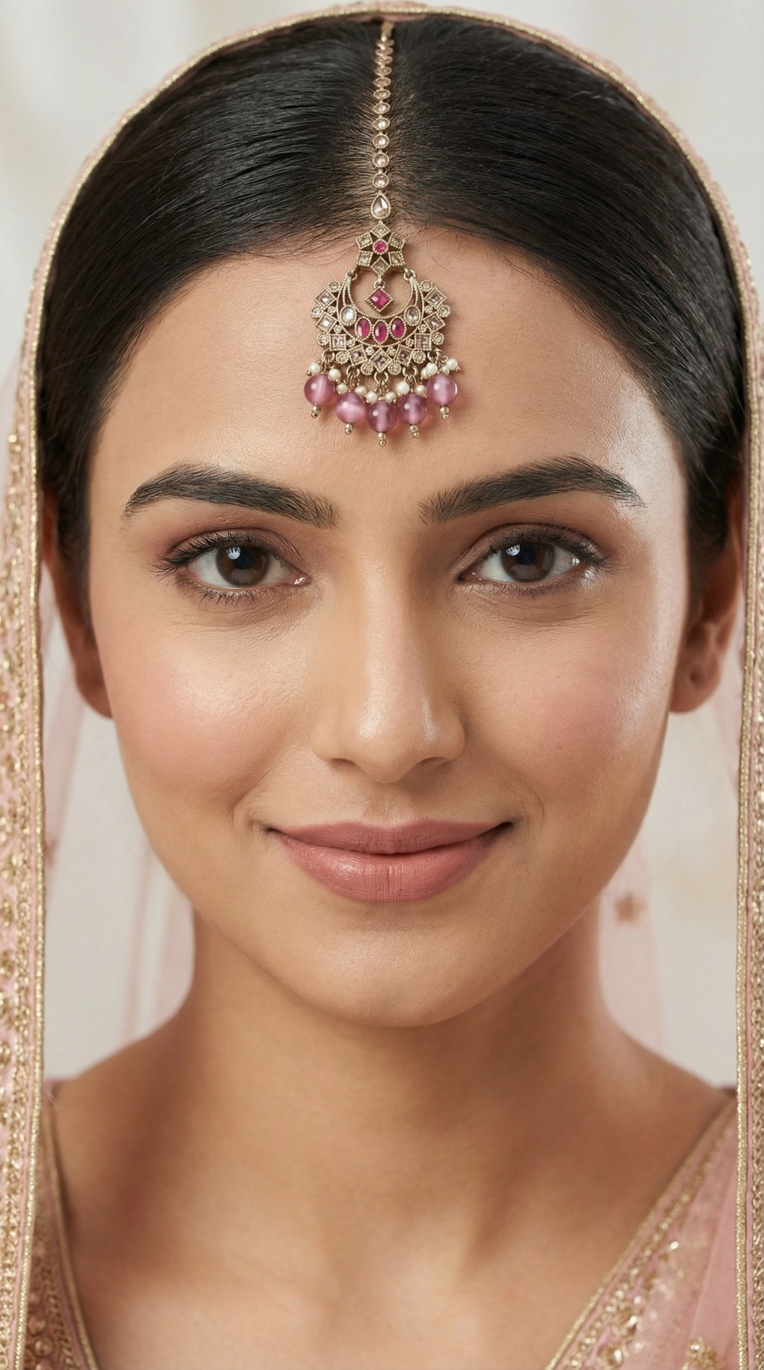 Antique Pink & Cerise Pink Tikka with Gold Plating