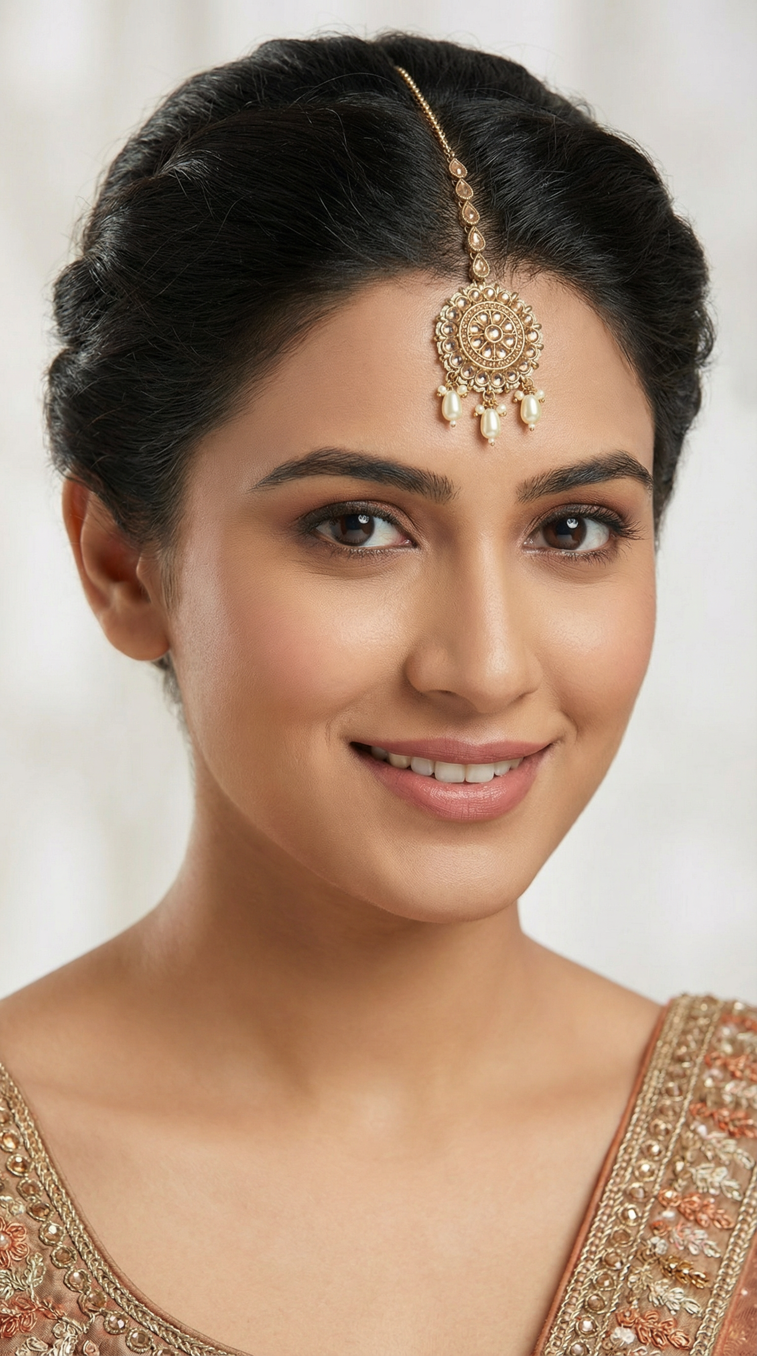 Antique Gold Plated Reverse AD Tikka with gold Diamonte