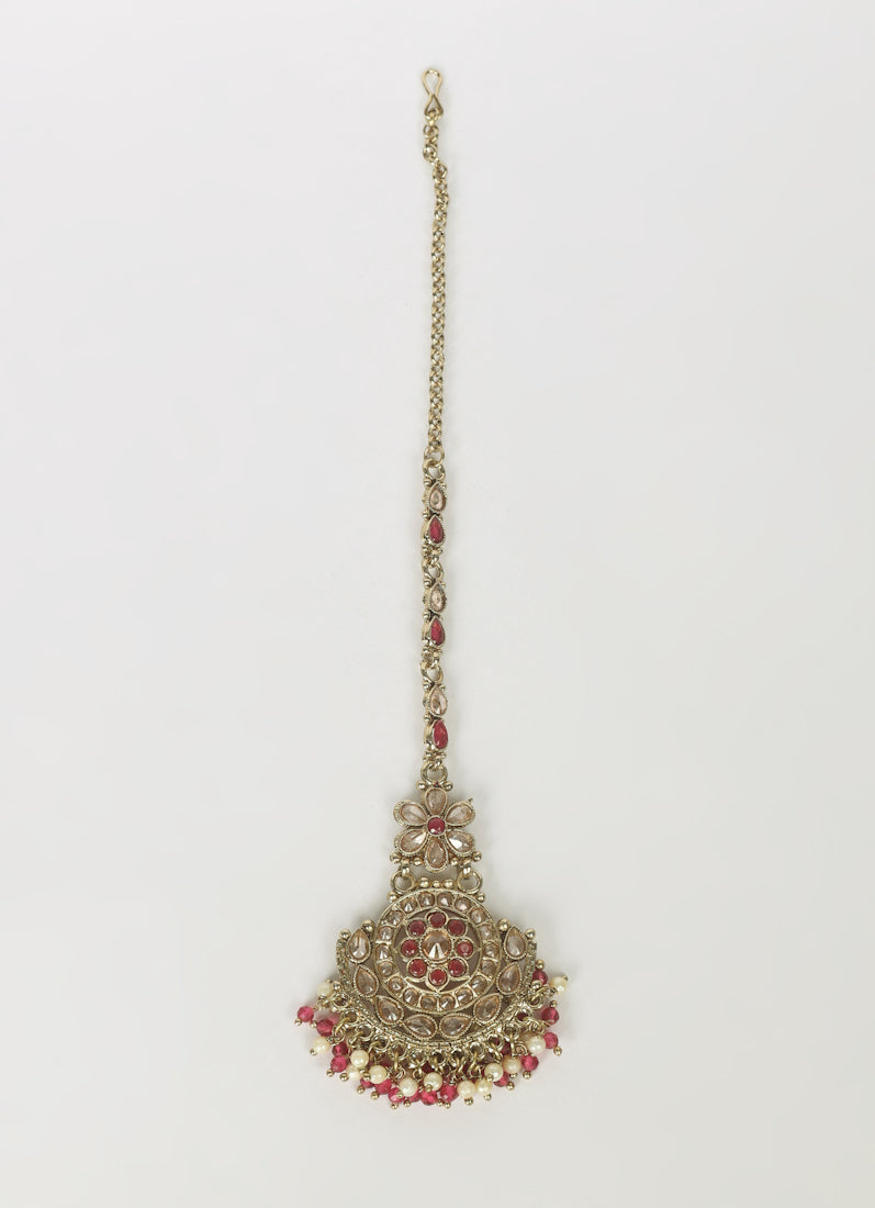 Gold Plated Bridal Tikka with Pearl, Crystal & LCT Stone Work