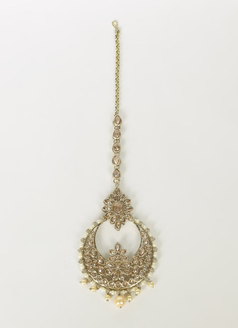 Luxury Gold Plated Bridal Tikka with Reverse AD & Pearl Work