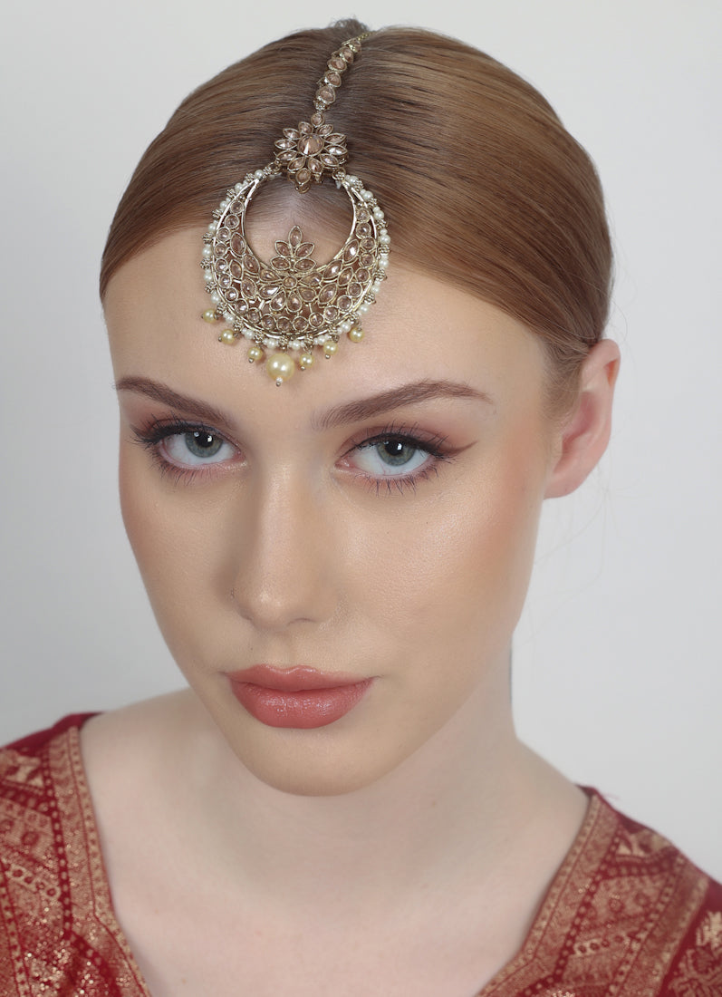 Pearly Gold Plated Tikka For Women