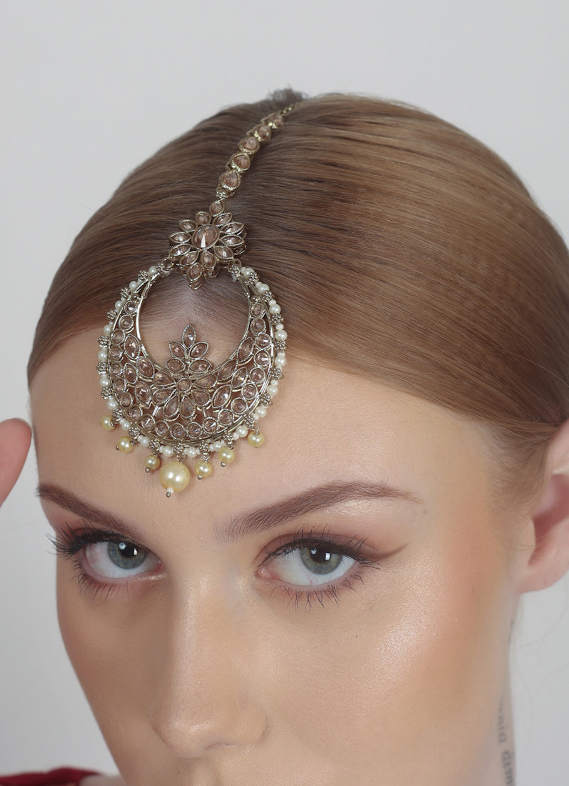 Pearly Gold Plated Tikka For Women