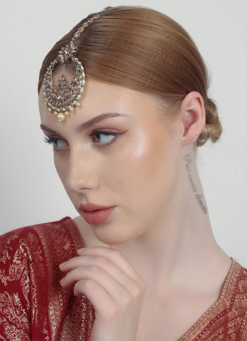 Pearly Gold Plated Tikka For Women