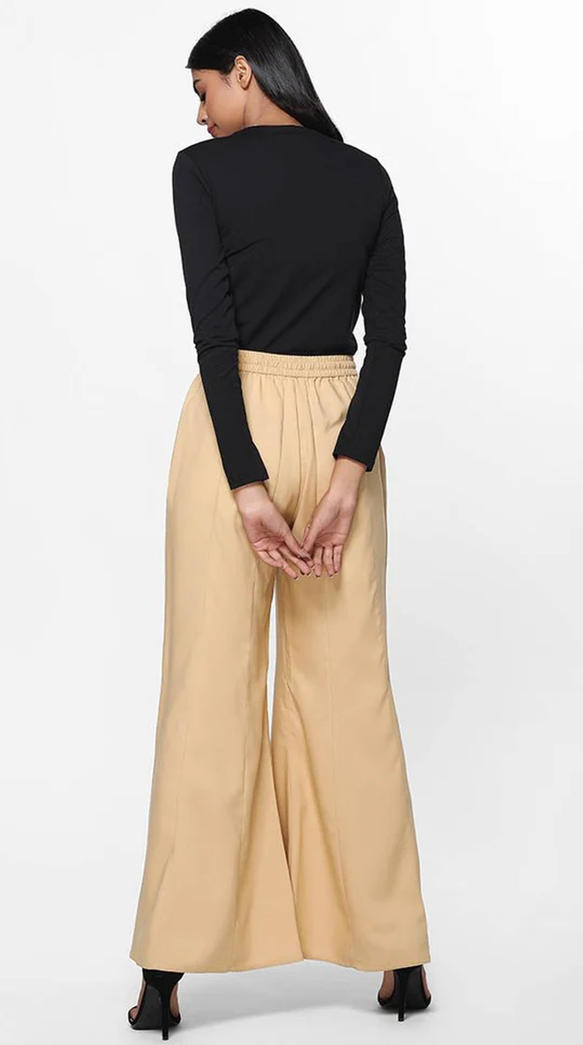 Beige Rayon Palazzo Trousers