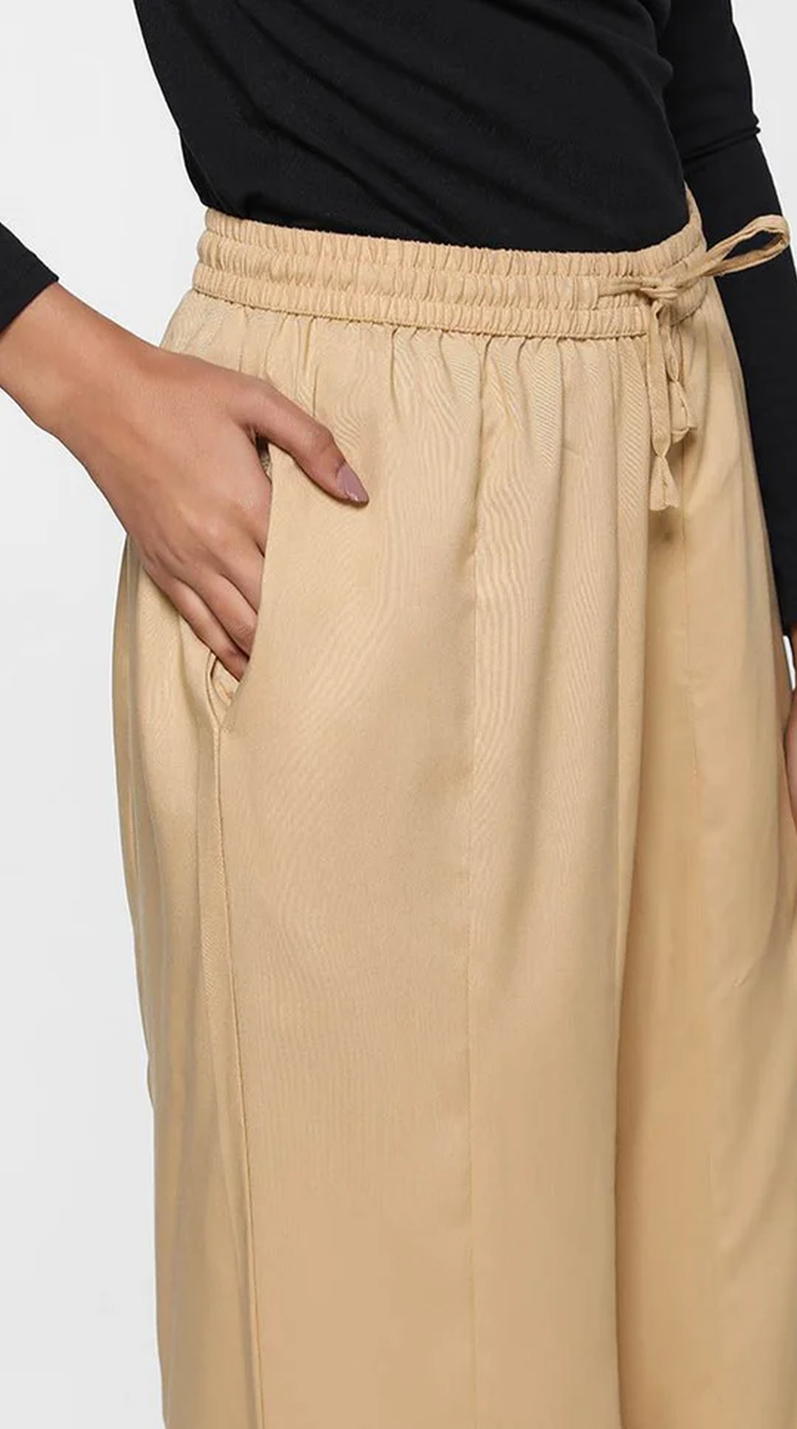 Beige Rayon Palazzo Trousers