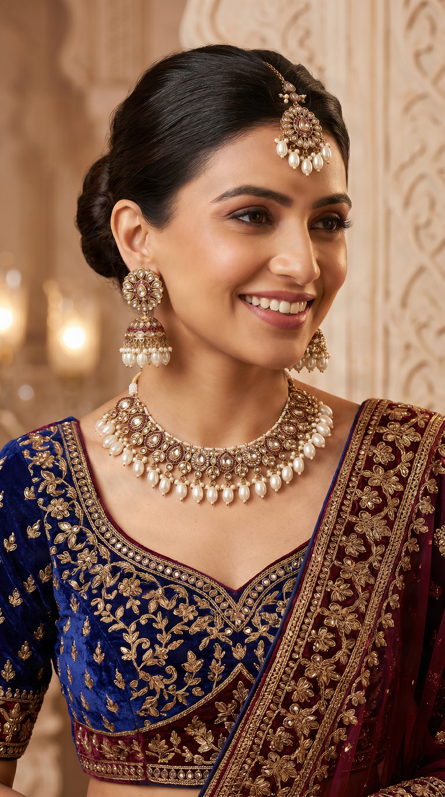 Stunning Maroon Topaz and Pearl Necklace Set