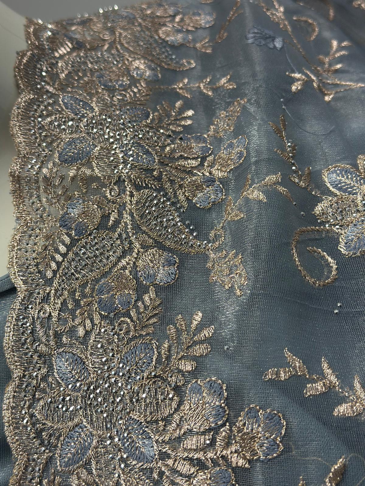 Sky Blue Full Embroidered Net Organza Saree
