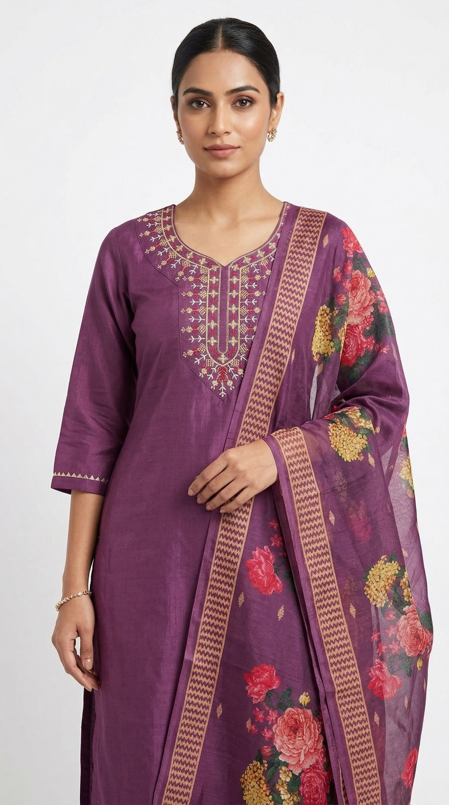 Purple Rayon Zari Embroidered Suit Set