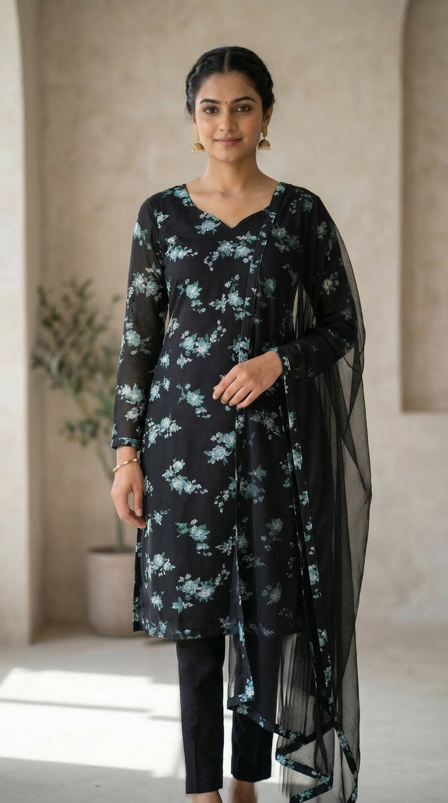 Elegant Black Georgette Suit Set