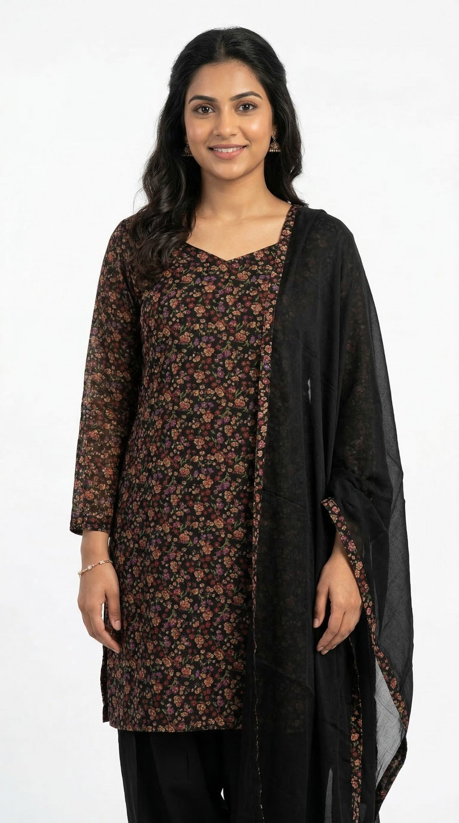 Black Georgette Sweetheart Neck Suit Set