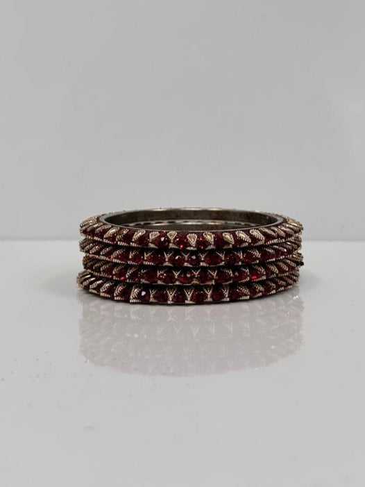Maroon Crystal Bangle Set