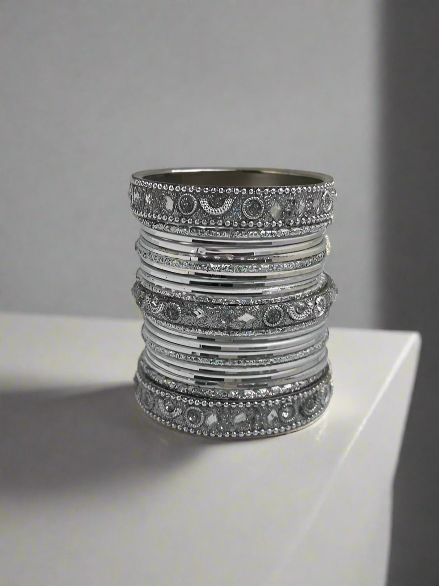 Silver Studded Bangle Set