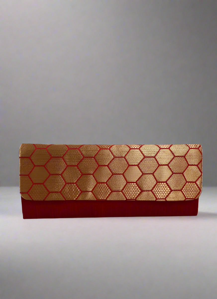 Maroon Brocade Envelope Clutch
