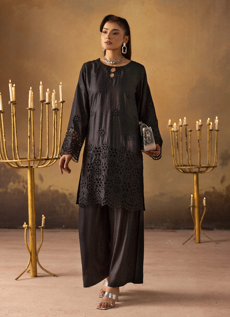 Beautiful Black Linen Chikankari Co-Ord Set for Women