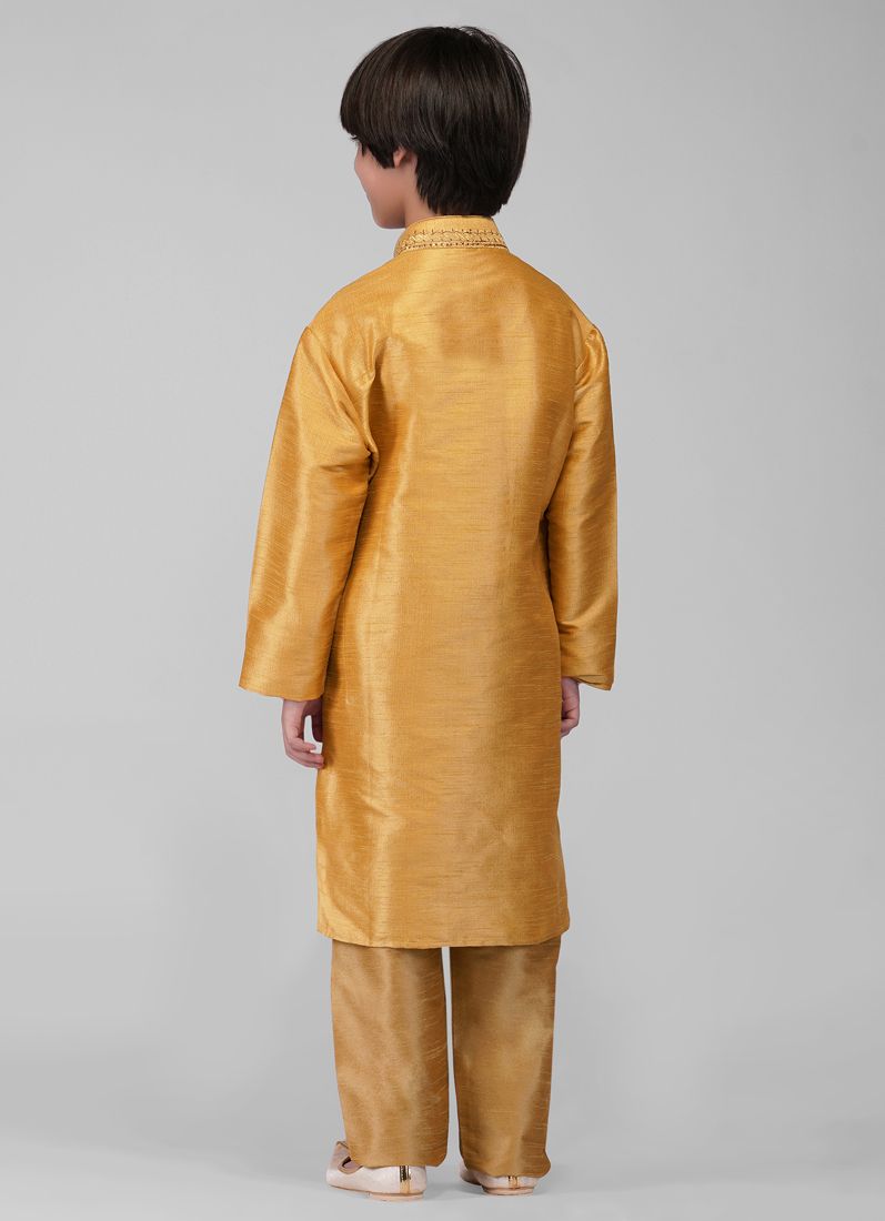 Buy Gold Resham Embroidered Dupion Silk Kurta Churidaar Set