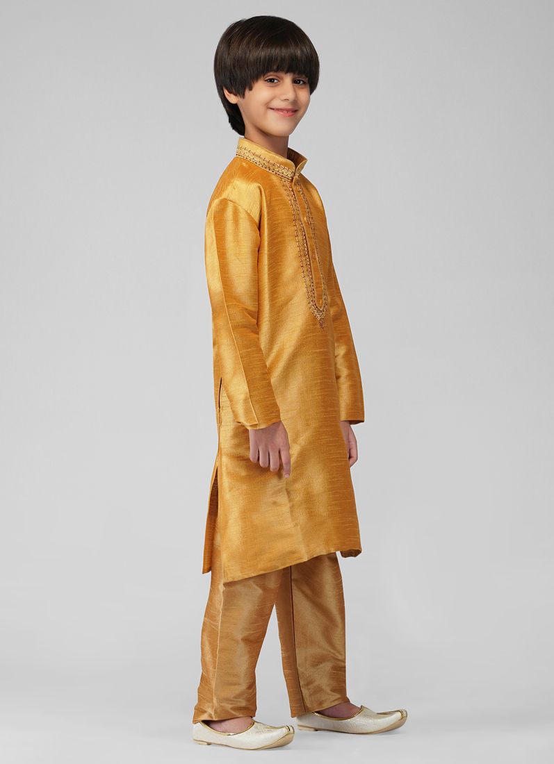 Buy Gold Resham Embroidered Dupion Silk Kurta Churidaar Set