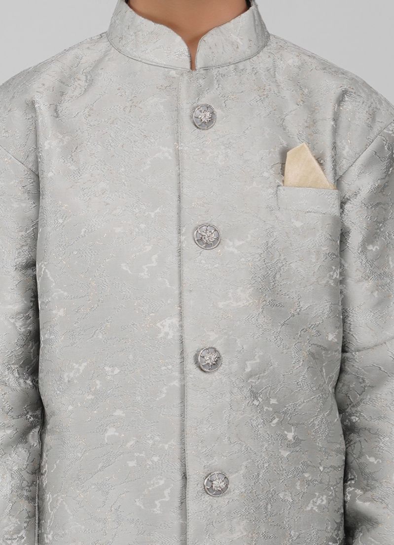 Buy Boy's Light Blue Poly jacquard Shervani Pajama Set