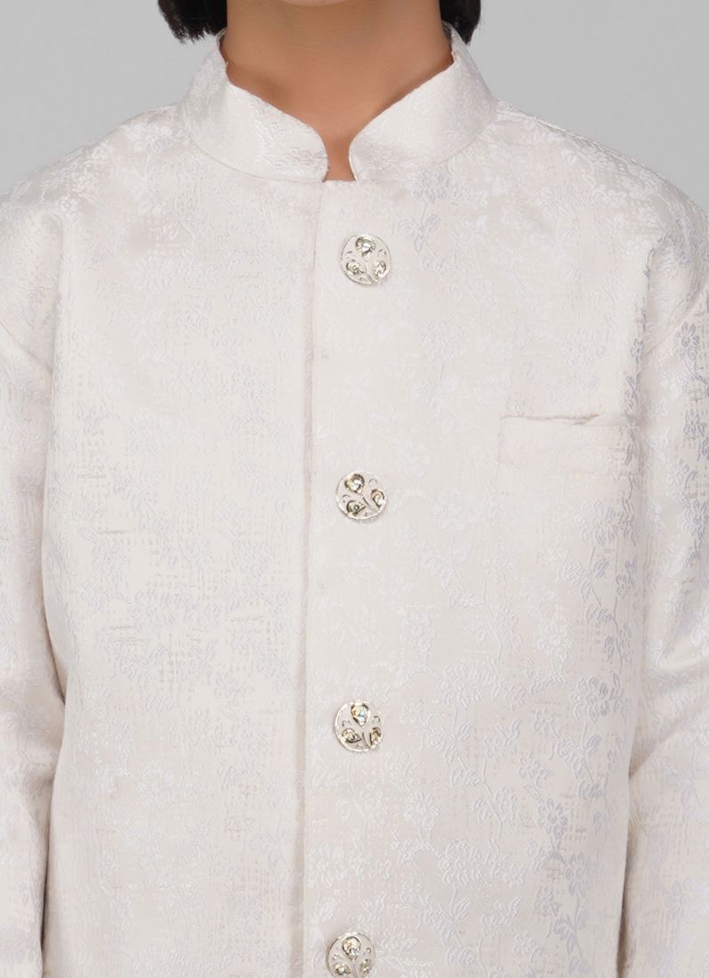 Buy Boy's Cream Poly jacquard Shervani Pajama Set