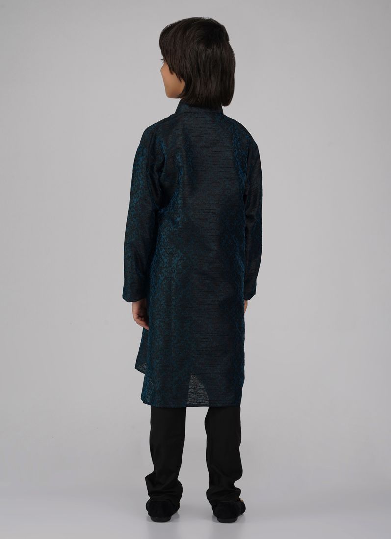 Buy Boy's Blue Poly jacquard Kurta Pajama Set