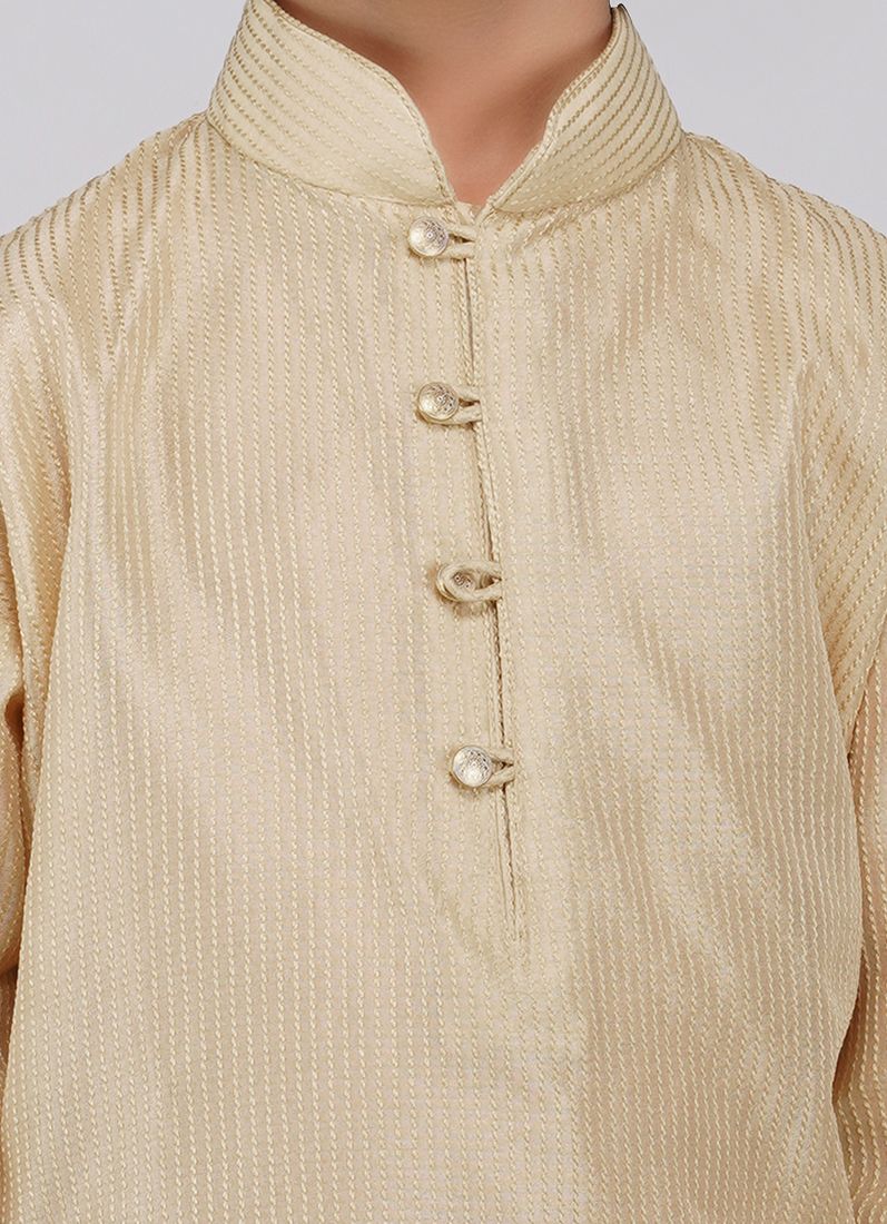 Buy Boy's Beige Poly jacquard Kurta Pajama Set