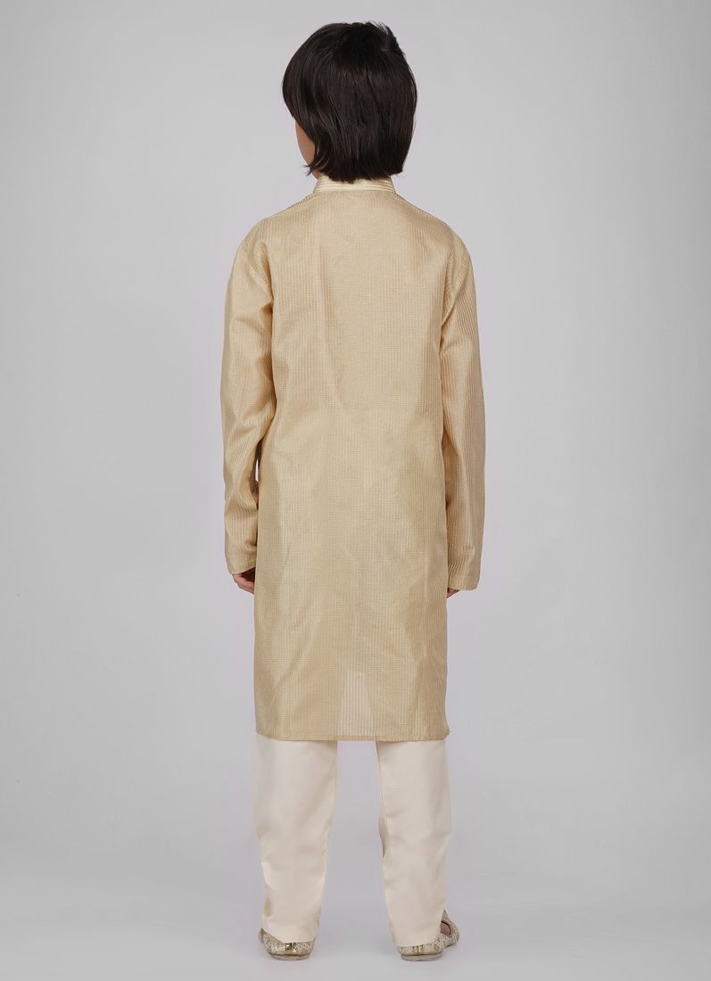Buy Boy's Beige Poly jacquard Kurta Pajama Set