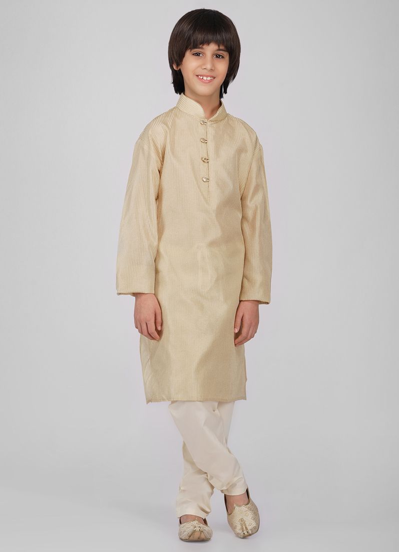 Buy Boy's Beige Poly jacquard Kurta Pajama Set