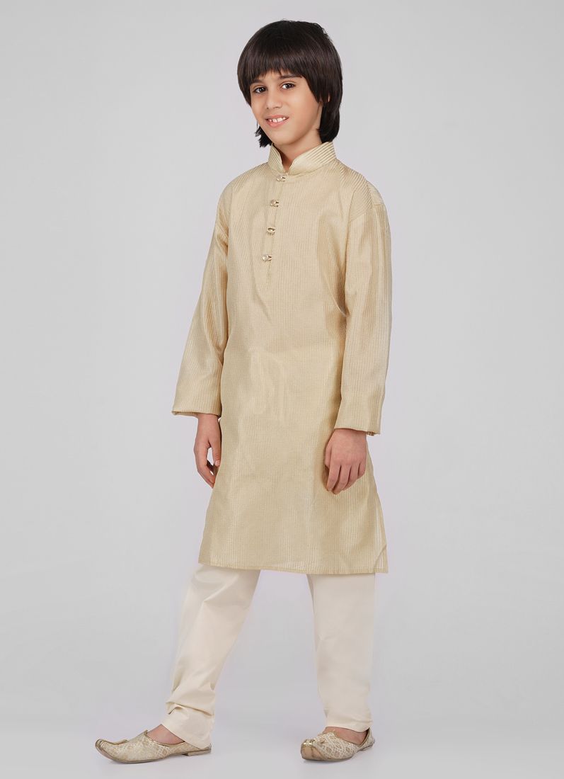 Buy Boy's Beige Poly jacquard Kurta Pajama Set
