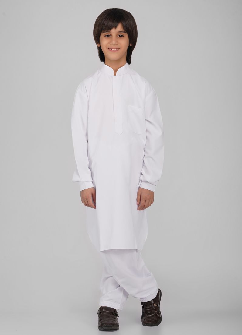 Buy Boy's White Polyester Kurta Salwar Set