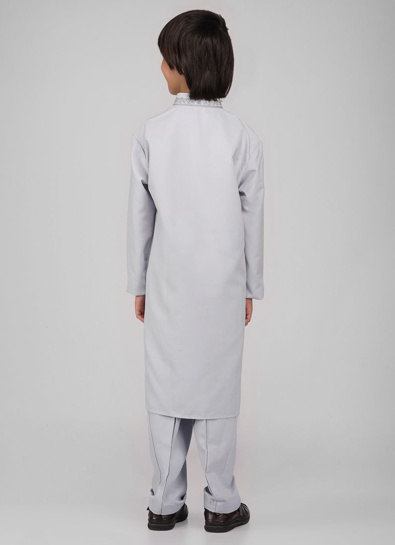 Buy Boy's Grey Poyester Resham Thread Embroidered Kurta Salwar Set