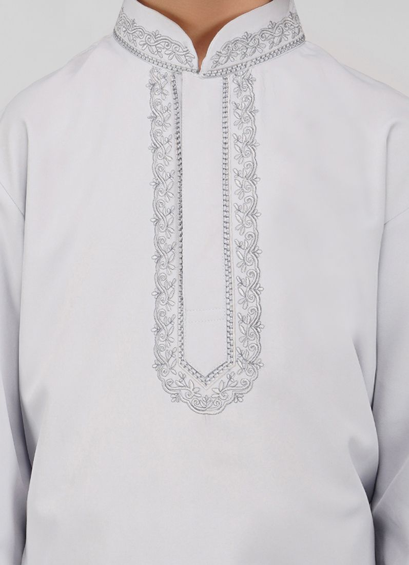 Buy Boy's Grey Poyester Resham Thread Embroidered Kurta Salwar Set