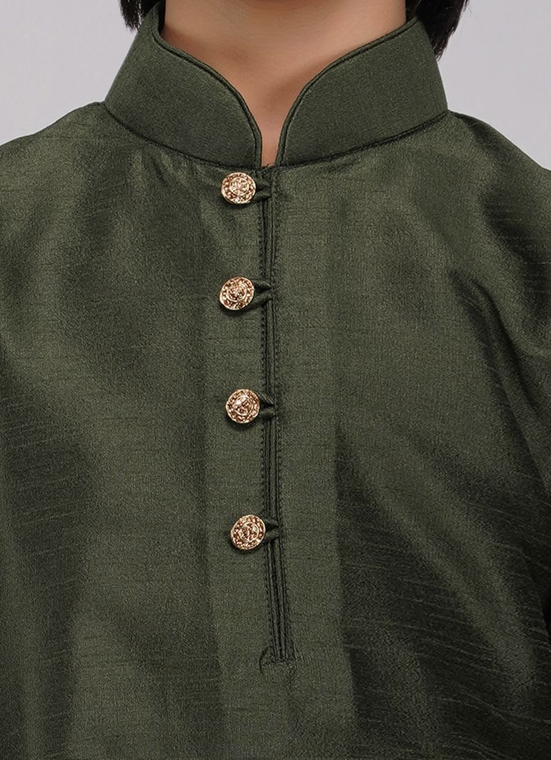 Buy Boy's Green Raw Silk Kurta Pajama Set