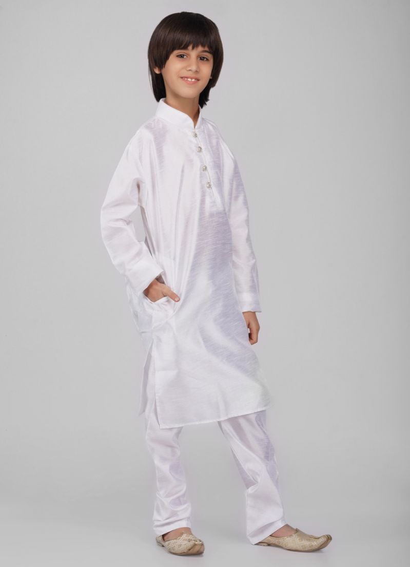 Buy Boy's Off-White Raw Silk Kurta Pajama Set