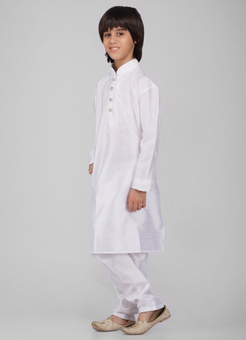 Buy Boy's Off-White Raw Silk Kurta Pajama Set