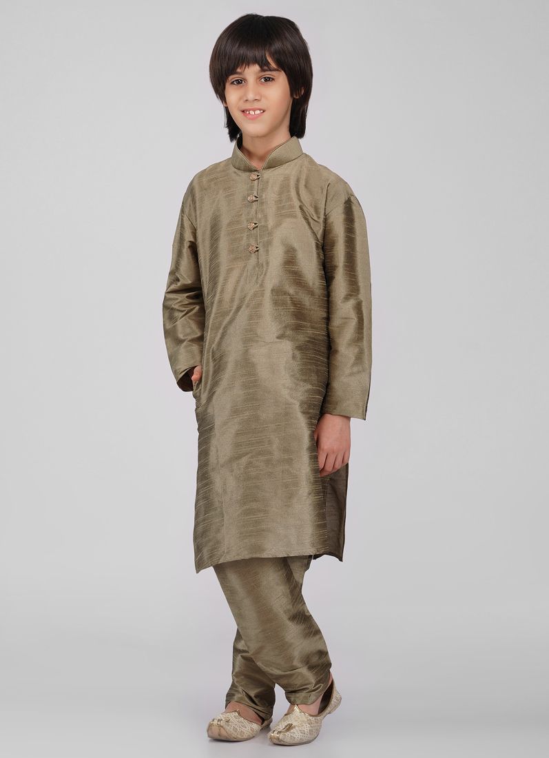 Buy Boy's Gold Raw Silk Kurta Pajama Set