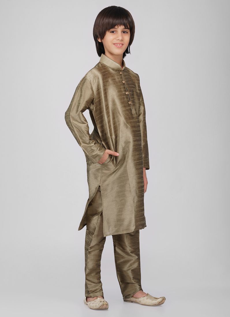 Buy Boy's Gold Raw Silk Kurta Pajama Set