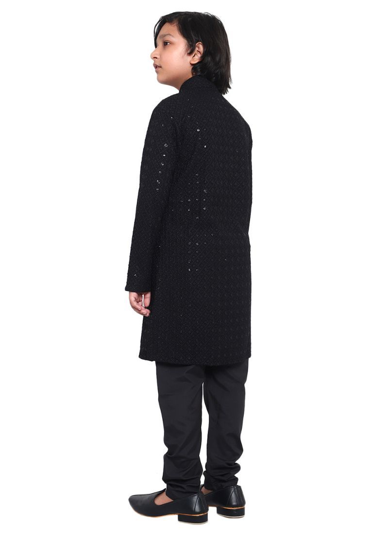 Buy Kid's Black Chickankari Kurta Pajama Set