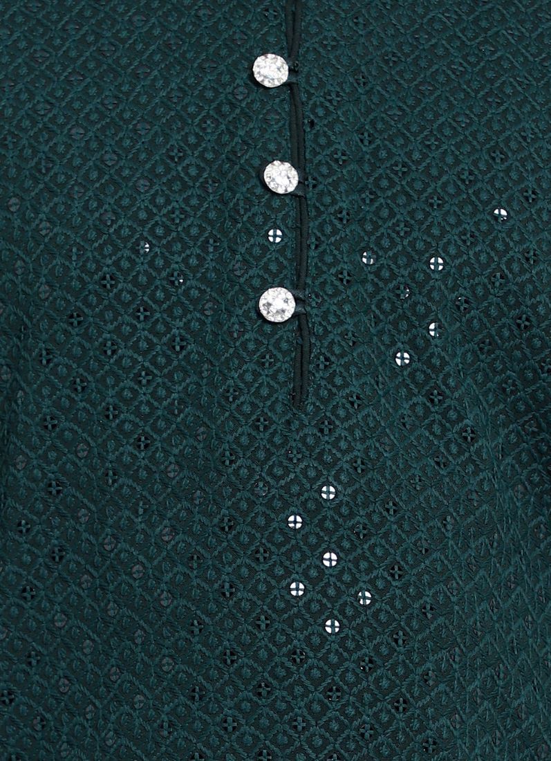 Buy Kid's Dark Green Chikankari Kurta Pajama Set