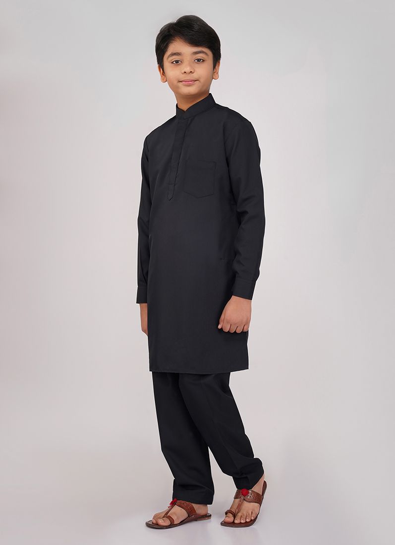 Buy Boys Black Polyester Kurta Salwar Set