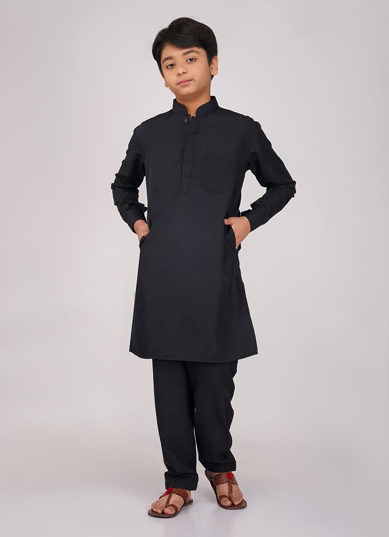 Buy Boys Black Polyester Kurta Salwar Set