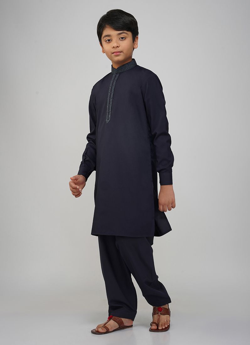 Buy Boys Navy Blue Embroidered Work Set