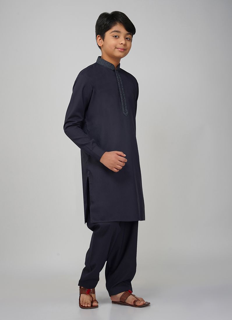 Buy Boys Navy Blue Embroidered Work Set