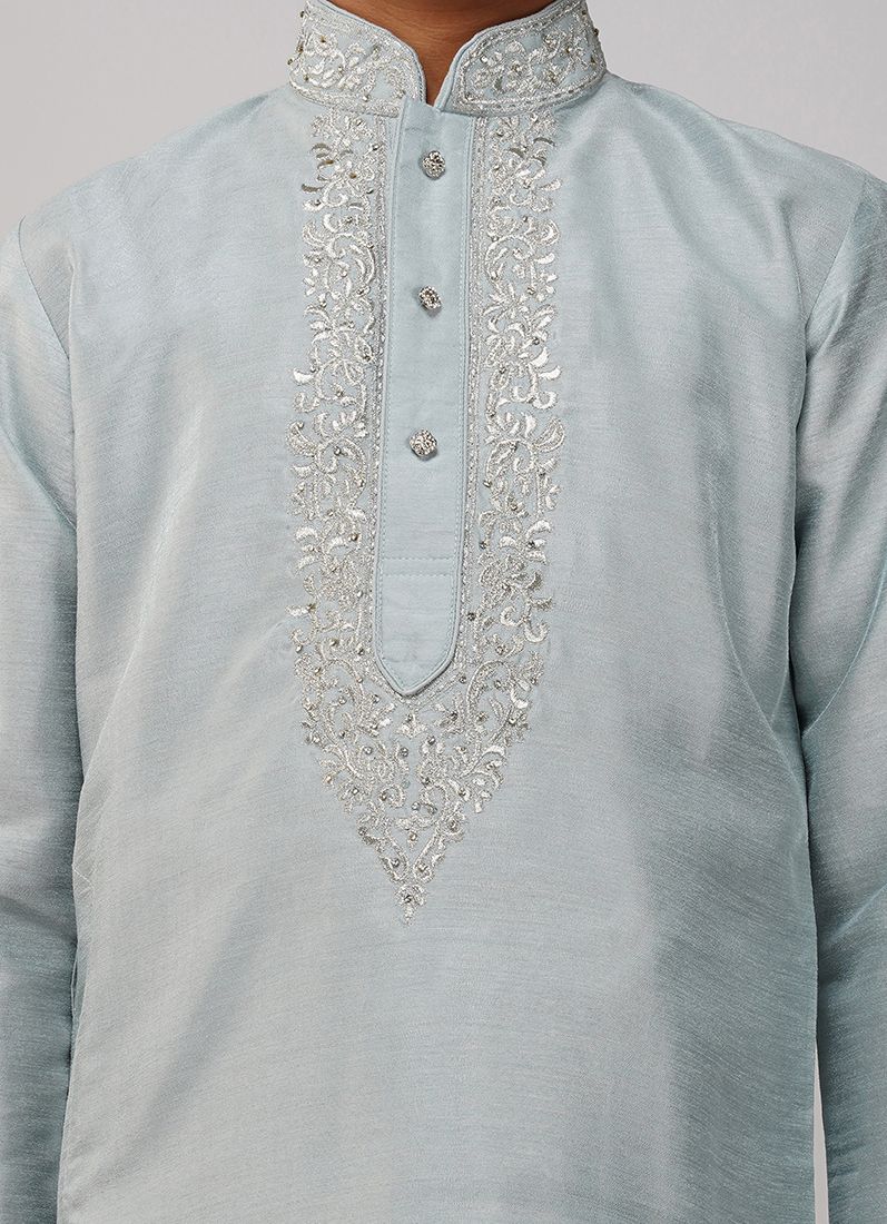 Buy Boys Light Blue Embroidered Kurta Set